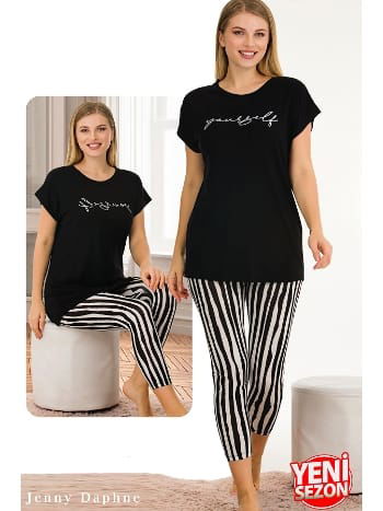 Çizgili Kapri Pijama Takımı Kadın Lady 12054