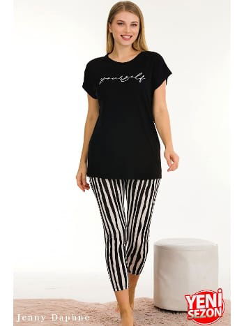 Çizgili Kapri Pijama Takımı Kadın Lady 12054 - 2
