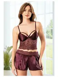 Dantel Büstiyerli İnce Askılı Saten Şort Pijama Takımı Miss Laris 3117