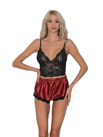 Dantel Detaylı Saten Şort Takım SHE 2114