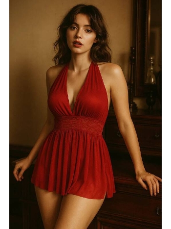 Boyundan Bağlamalı Dantel Detaylı Transparan Babydoll Venlisa 2403