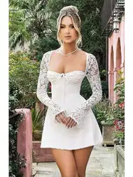 Dantel Kol Detaylı Beyaz Midi Elbise Pink Night 1311