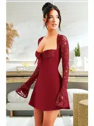 Dantel Kol Detaylı Midi Elbise Pembe Pink Night 1309