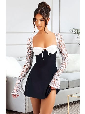 Dantel Kol Detaylı Dekolteli Midi Elbise Pink Night 1312