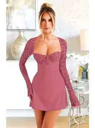 Dantel Kol Detaylı Fuşya Midi Elbise Pink Night 1310