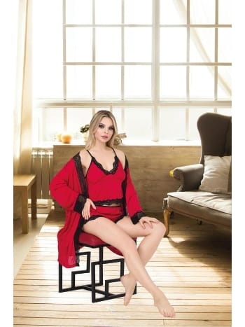 Dantelli Şortlu Kadın Gecelik Takım Kırmızı İzabel 8006