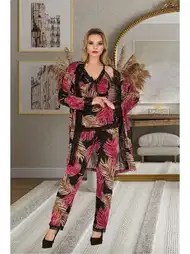 Dantelli Kurdelalı Pijama Takımı Kadın Gecelik İzabel 5015