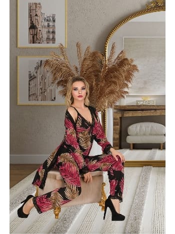 Dantelli Kurdelalı Pijama Takımı Kadın Gecelik İzabel 5015 - 2