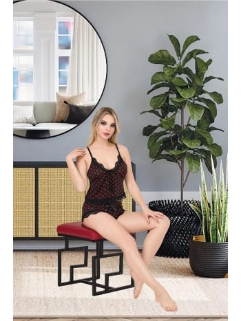 Dantelli Puantiyeli Kısa Şortlu Pijama Takım İzabel 0106