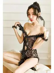 Dantelli Esnek Siyah Fırfırlı Body SHE 1402