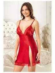 Derin Yırtmaçlı İnce Askılı Saten Gecelik Kadın Miss Laris 2129
