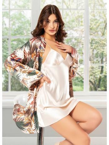 Desenli İnce Askılı Saten Gecelik Sabahlık Takım Miss Laris 5001 - 2