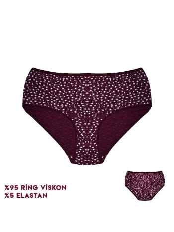 Bordo Desenli Yüksek Bel Bikini Külot Dondeza 664