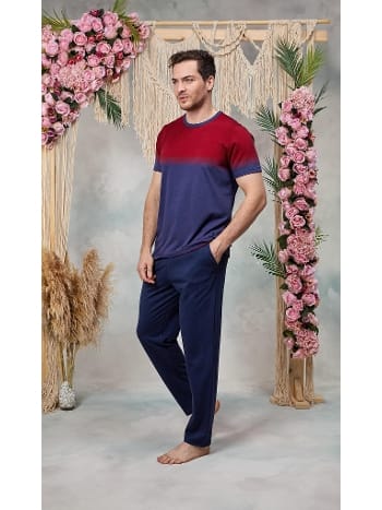 Lacivert Kırmızı Baskılı Bisiklet Yaka T-Shirt Pijama Takımı Doreanse 25Y4560