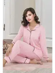 Düğmeli Leopar Desenli Pijama Takımı İzabel 4000