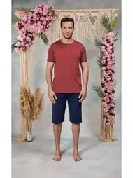 Bordo Düğme Yaka Askılı Şort T-Shirt Pijama Takımı Doreanse 254565