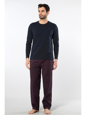 Ekoseli Poplin O Yaka Uzun Kollu Erkek Pijama Takımı Cacharel 2239