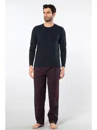 Ekoseli Poplin O Yaka Uzun Kollu Erkek Pijama Takımı Cacharel 2239