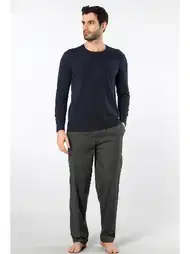 Uzun Kollu Cepli Erkek Poplin O Yaka Pijama Takımı Cacharel 2239