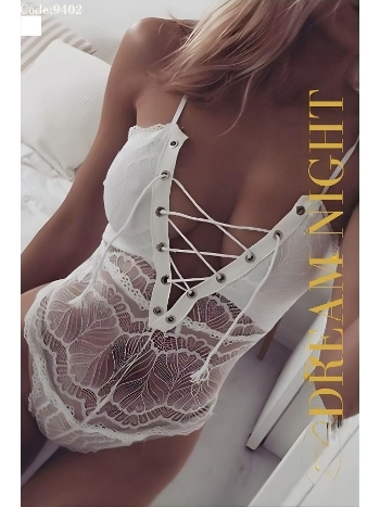 Çapraz Bağlamalı Dantel Beyaz Body Anı 9402