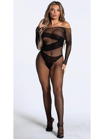 File Desenli Tam Boy Vücut Çorabı Siyah İzabel 7025