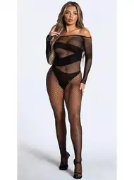 File Desenli Tam Boy Vücut Çorabı Siyah İzabel 7025