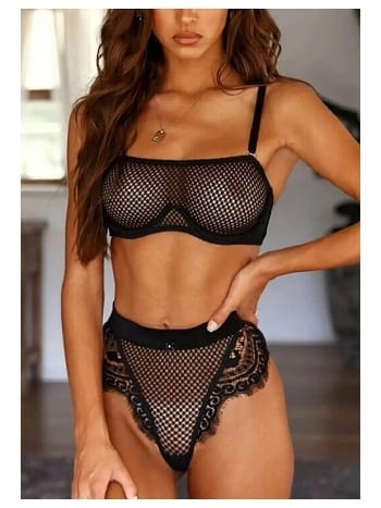 Somon Renkli Dantel File Detaylı Fantezi Sütyen Takım SHE 2112