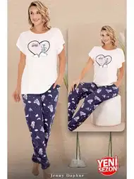 Desenli Kısa Kol T-Shirt Pijama Takımı Lady 12584