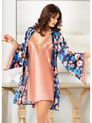 Çiçek Desenli Saten Askılı Gecelik Sabahlık Takım Miss Laris 5005