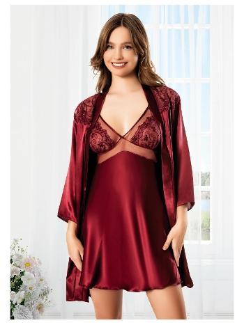 Dantelli Transparan Uzun Kollu Gecelik Takımı Miss Laris 5066