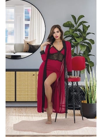 Dantel Detaylı Uzun Sabahlık Gecelik Takımı İzabel 6013 - 2
