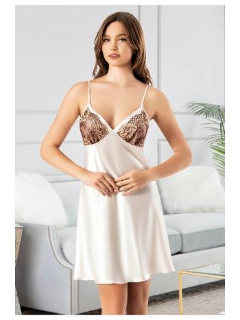 Göğüs Çiçek Desenli İnce Askılı Kısa Saten Gecelik Miss Laris 2134