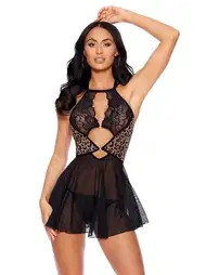 Dantel Detaylı Leopar Tasarımlı Fantazi Gecelik New Dreams 8622