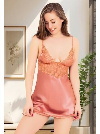 Göğüs Dekolteli Kısa Saten Dantelli Gecelik Bordo Miss Laris 2100