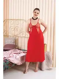 Uzun Transparan Büyük Beden Gecelik Takımı İzabel 5004