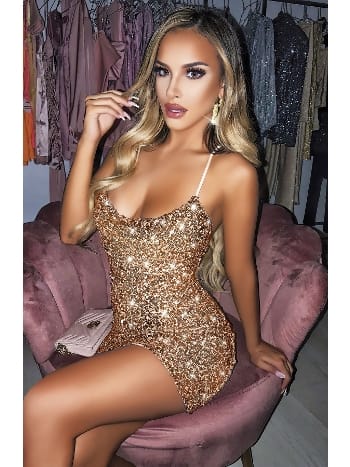 Gold Payetli Midi Elbise Fantezi Kostüm Pink Night 1138