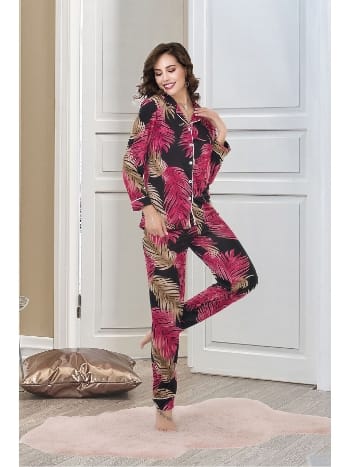 Düğmeli Gömlek Yaka Kadın Pijama Takımı Somon İzabel 4003