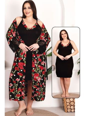 Gül Desen Viskon Kadın Pijama Takımı Lady 19224