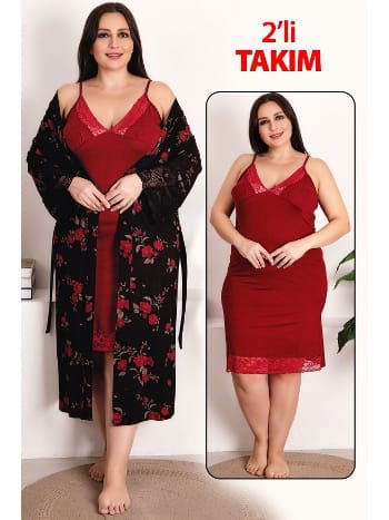 Gül Desenli Şortlu Gecelik Sabahlık Takımı Lady 19226