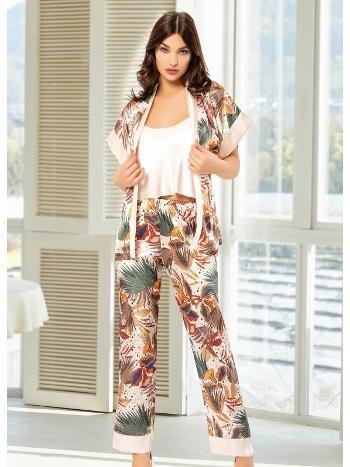 İnce Askılı Kısa Kollu Pijama Takımı Turuncu Miss Laris 5024