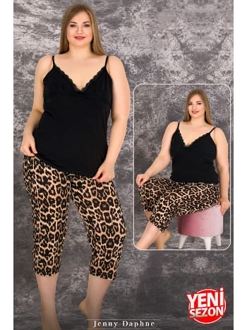 Leopar Desenli İnce Askılı Kapri Pijama Takımı Lady 10712