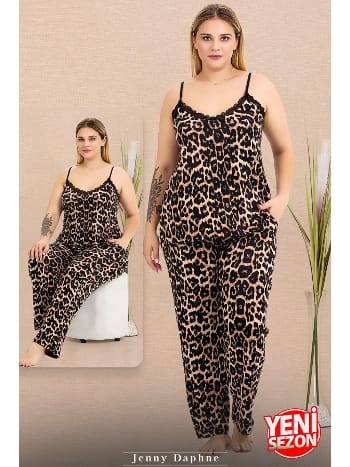 Leopar Desenli Cepli Büyük Beden Pijama Takımı Lady 11026