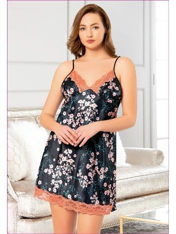 Dantelli İnce Askılı Saten Gecelik Lacivert Miss Laris 4008