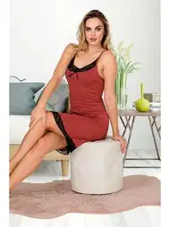 Dantelli İnce Askılı Viskon Kadın Gecelik Lady 5520