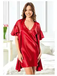 İnce Askılı Kısa Saten Gecelik Takımı Miss Laris 5076