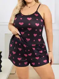 İnce Askılı Kalpli Büyük Beden Pijama Takımı Lily Bianca 13076