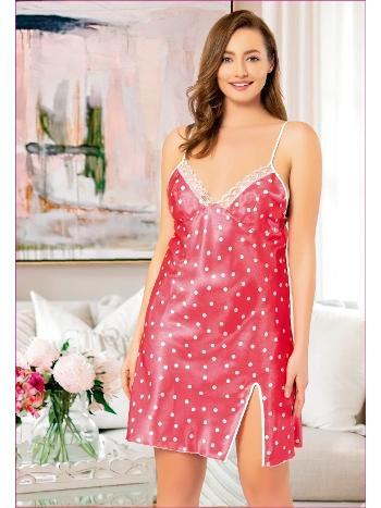 Puantiyeli Yırtmaçlı Saten Kısa Gecelik Miss Laris 4009