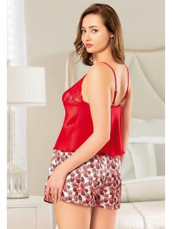 İnce Askılı Kırmızı Saten Şort Takım Miss Laris 4207 - 2