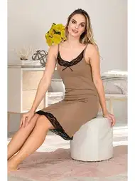Dantel Detaylı İp Askılı Gecelik Kadın Lady 5535
