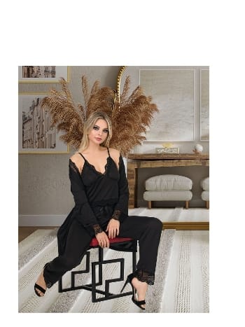 Siyah Dantelli Atlet Pijama Takımı İzabel 5013